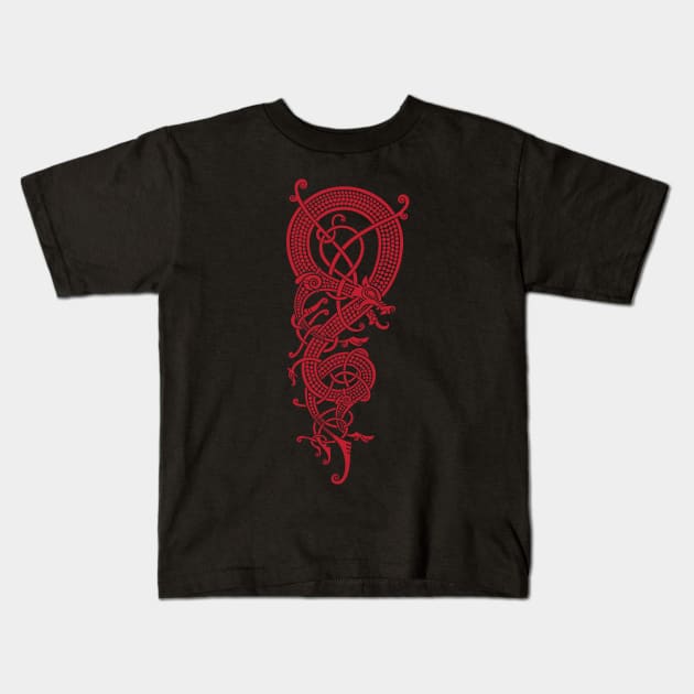 The viking dragon Fáfnir (Red) Kids T-Shirt by Roadkill Creations